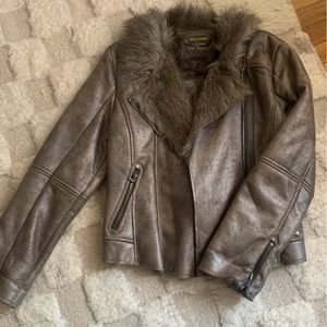 Vintage Metallic Furry Leather Jacket